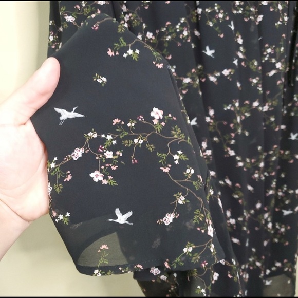 Torrid Black Floral Print Chiffon Ruffled Wrap Dress 4 - Picture 6 of 8